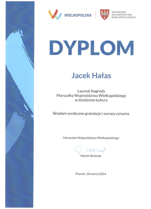 Dyplom dla Jacka Hałasa za osiągnięcia w kulturze